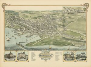 Nantucket Bird&#039;s Eye View 1881, Colored Unframed