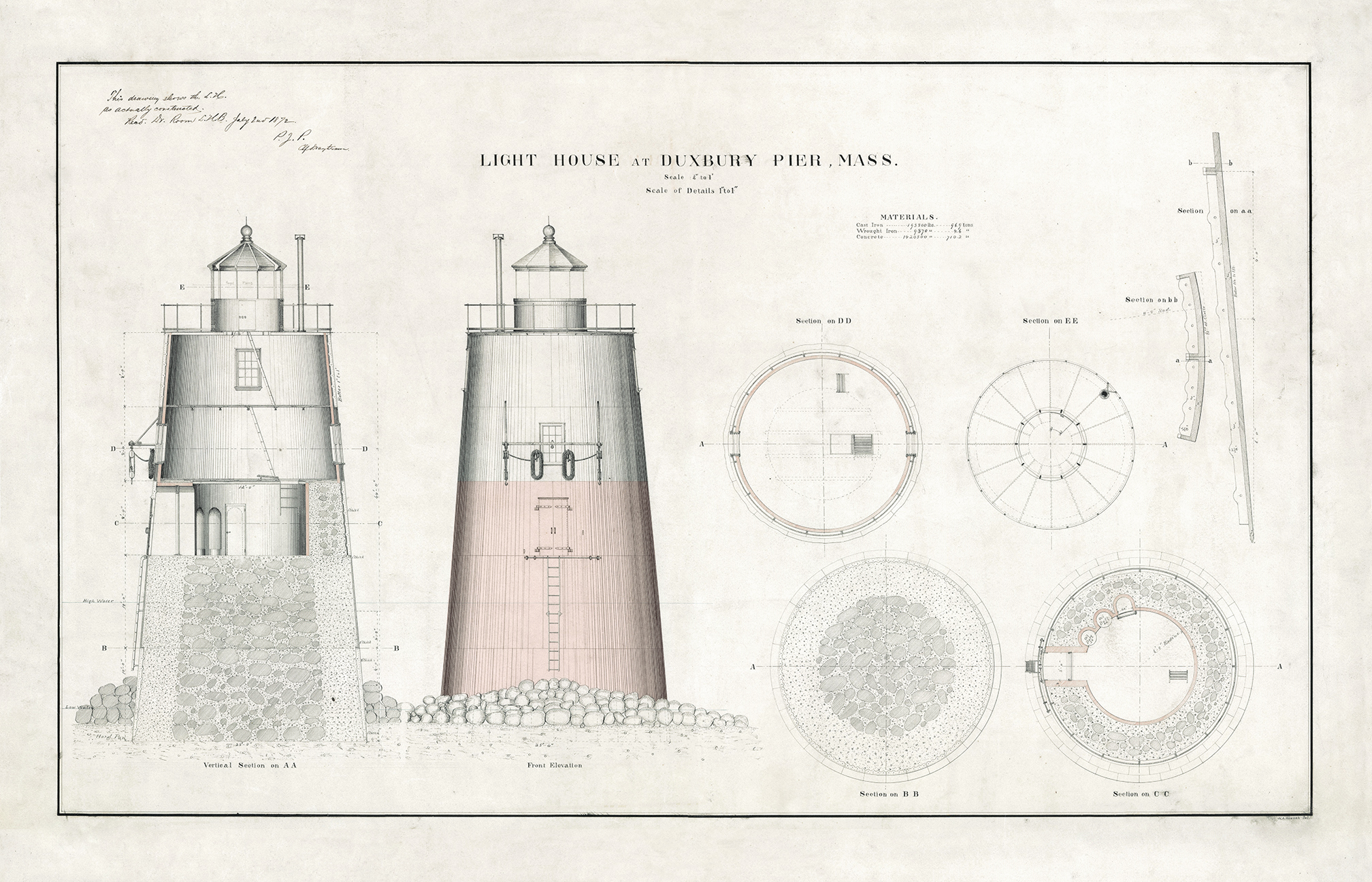 Duxbury Pier Light AKA Bug Light - Lighthouse Plans - 1872 Unframed